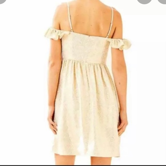 NWT Lilly Pulitzer Kariana Gold Silk Off-The-Shoulder Dress size 6 - Picture 3 of 13